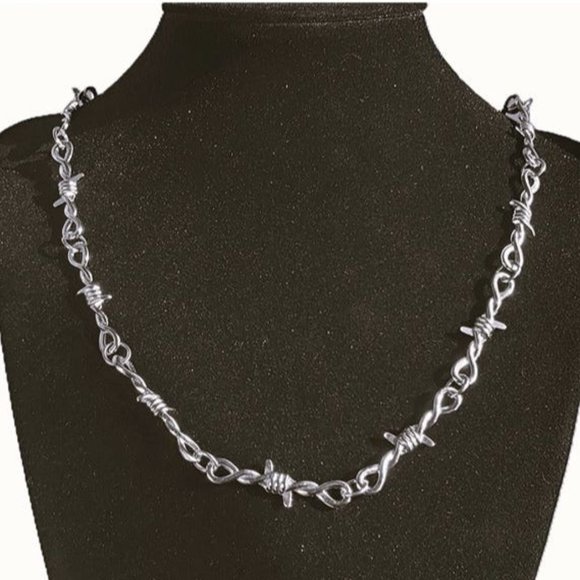 20" Womens 18K White Gold Barbed Wire Chain Necklace Silver Jewelry 18 Karat NEW - Picture 2 of 12